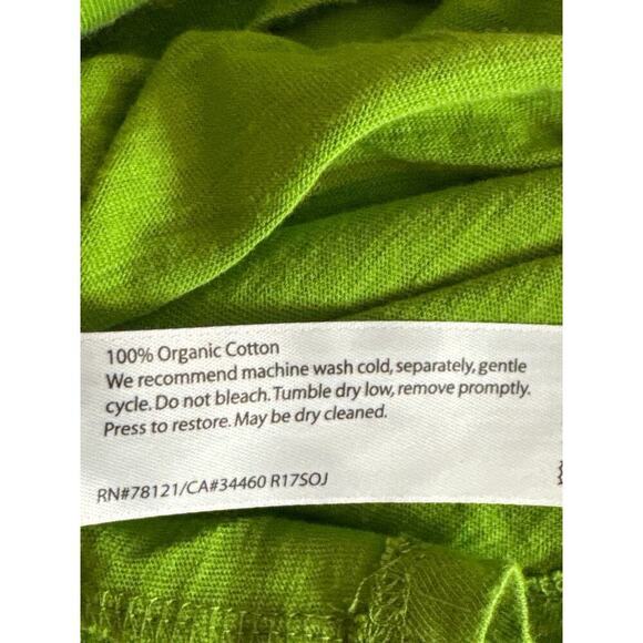 Eileen Fisher 100% Organic Cotton Green Crew Neck Top Asymmetrical Hem Size XS - Picture 3 of 5